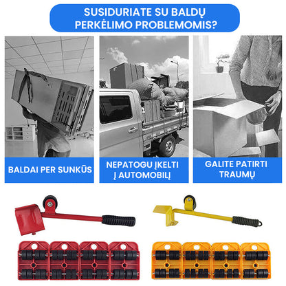 Baldų perkėlimo rinkinys (4 ratukai) – paruoštas naudoti, raudona variantas