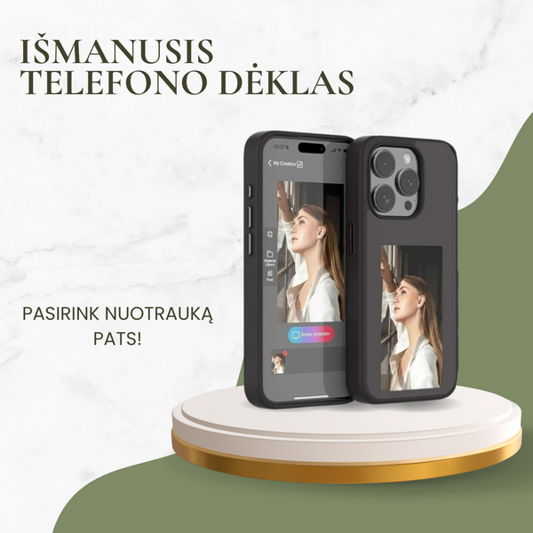 Išmanusis E-ink™ telefono dėkliukas keičiantis nuotraukas – bendras vaizdas