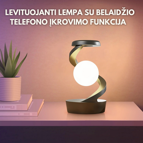 Levituojanti lempa su belaidžio telefono įkrovimo funkcija – bendras vaizdas