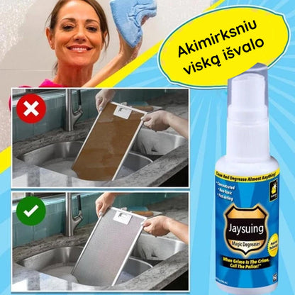 Moteris su mėlynu purškikliu šalia nešvaraus ir išvalyto gartraukio filtro