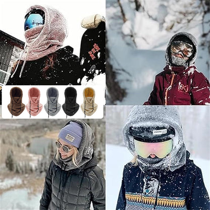 Šilta Sherpa Hood kepurė su šaliku žiemai – priekinė pusė, kreminė variantas