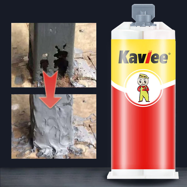 Dviejų dalių klijų kasetė ir metalinio stulpo remonto palyginimas