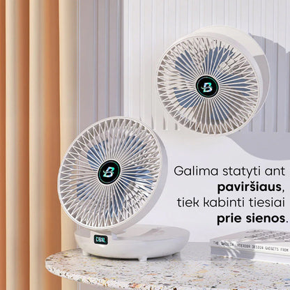 Įkraunamas išmanusis ventiliatorius – šoninis vaizdas