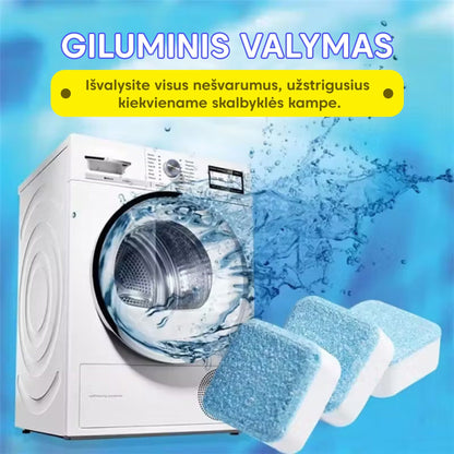 Skalbimo mašinos giluminio valymo tabletės (10 vnt.) – priekinė pusė