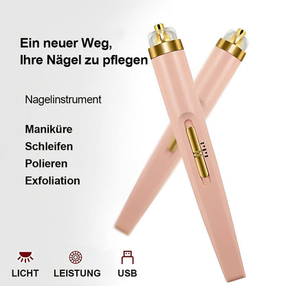 Dvi rožinės nagų frezos su aukso spalvos galvutėmis