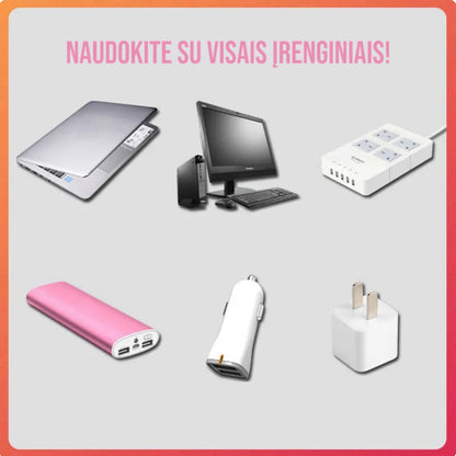 USB projektoriaus maitinimo įrenginių pavyzdžiai