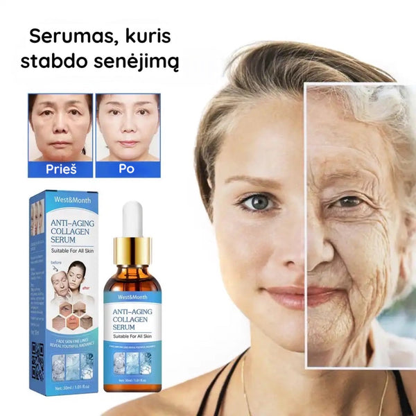 Veido serumo buteliukas su dėžute ir moters portretu