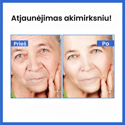 Veido serumo buteliukas ir moters veidas