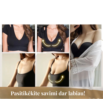 Smėlio spalvos liemenėlės priekio užsegimas