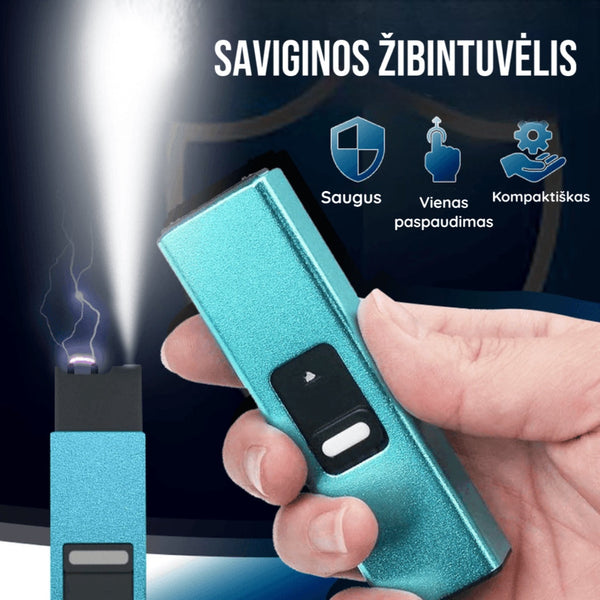 Galingas mini elektrošokas savigynai su žibintuvėlio funkcija – bendras vaizdas