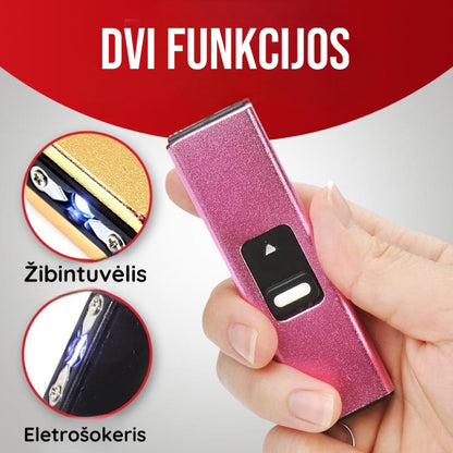 Galingas mini elektrošokas savigynai su žibintuvėlio funkcija – priekinė pusė