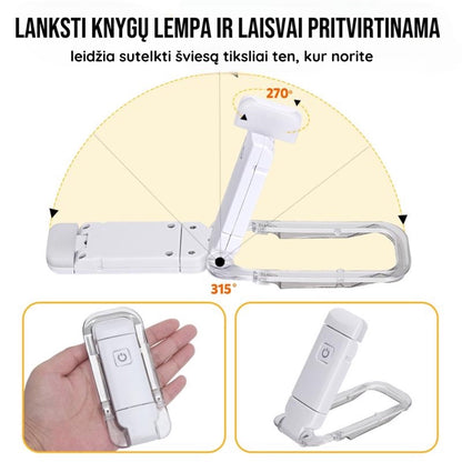 sulankstoma balta skaitymo lemputė su reguliuojamu kampu