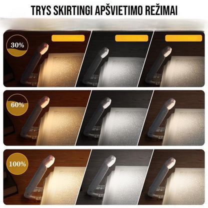 trys skaitymo lemputės ryškumo režimai