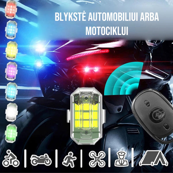 Septynių spalvų LED blykstė automobiliui ir motociklui