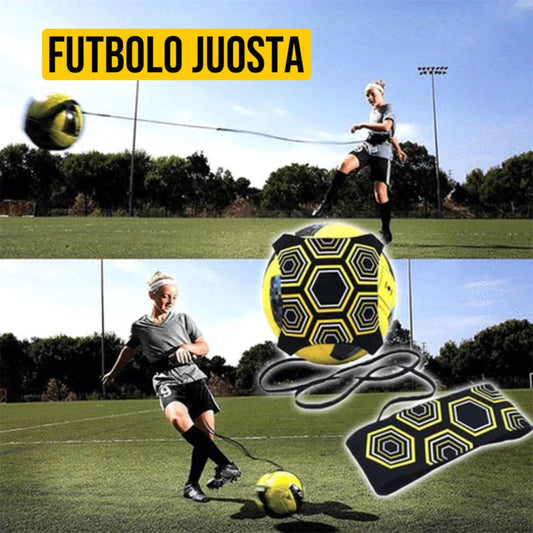 Futbolo juosta su geltonu kamuoliu, juoda ir geltona hexagonų tekstūra.