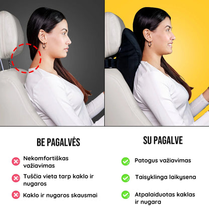 Automobilio sėdynė su kaklo pagalve prieš ir po
