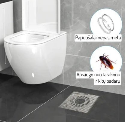 Lipnus tinklelis uždėtas ant vonios nuotekų angos
