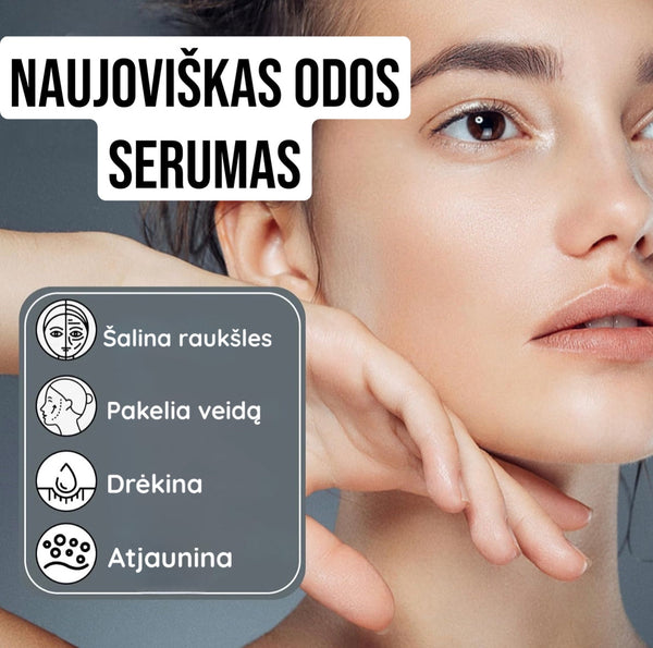 Veido serumo buteliukas ir lietuviškas produkto pristatymas