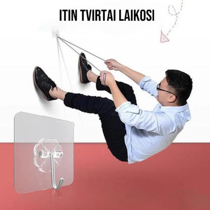 Skaidraus lipnaus kabliuko laikymo pavyzdys
