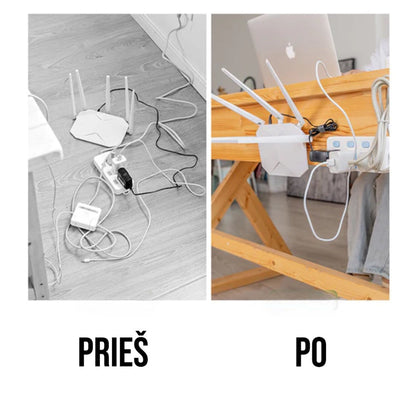 Laidų tvirtinimas po stalu prieš ir po