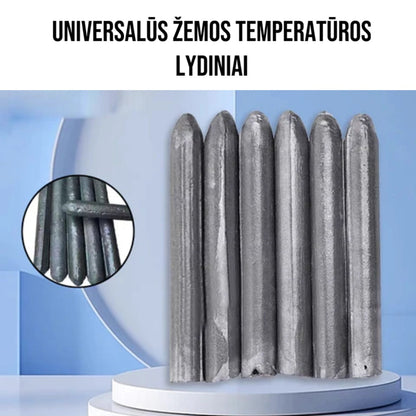 Universalūs metalų litavimo strypeliai stende