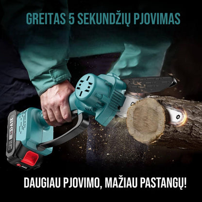 Grandininiu pjūklu pjaunama medžio šaka
