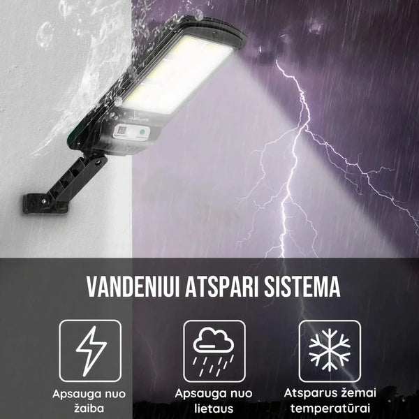 saulės LED lempa lietaus iliustracijoje