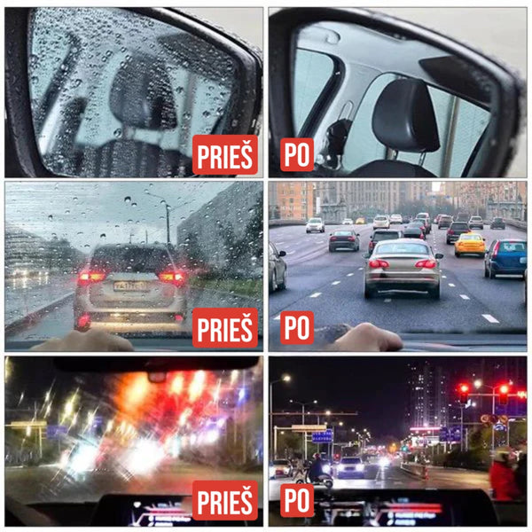 Priekinio stiklo apsauga nuo vandens ir purvo – bendras vaizdas