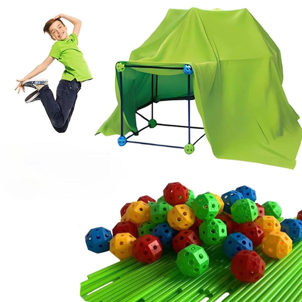 HappyFort™ strypų ir jungčių rinkinys su žalia uždanga