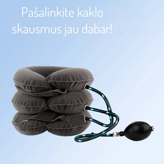 Juodos spalvos kaklo masažuoklis su trimis minkštais pagalvėlėmis ir pompa.