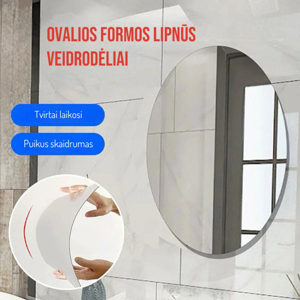 ovalus veidrodėlis ant plytelių
