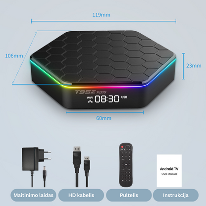 6K TV dėžutė - nemokami kanalai iš viso pasaulio – šoninis vaizdas