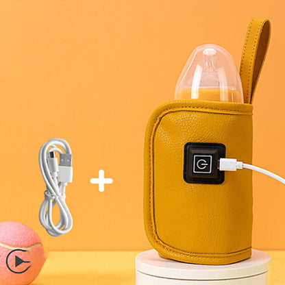 Geltonas buteliuko šildytuvas su USB kabeliu