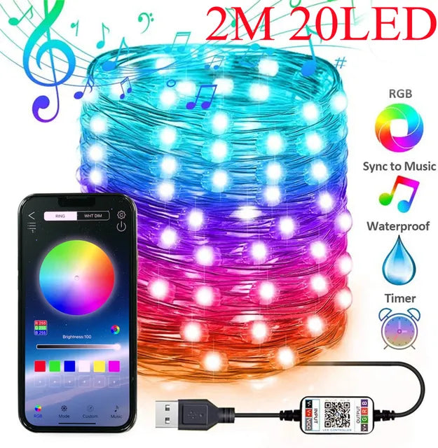 LED juosta, 2 m ilgio, spalvota, lanksti, su muzikos sinchronizavimu.
