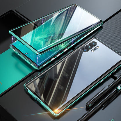 Grūdinto stiklo dvipusis telefono dėklas (Samsung modeliui) – vaizdas iš viršaus, Žalia