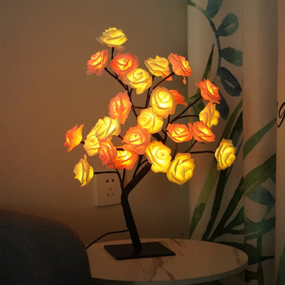 Dekoracinis LED medis - šviestuvas – oranžiniais žiedais šviečiantis medis