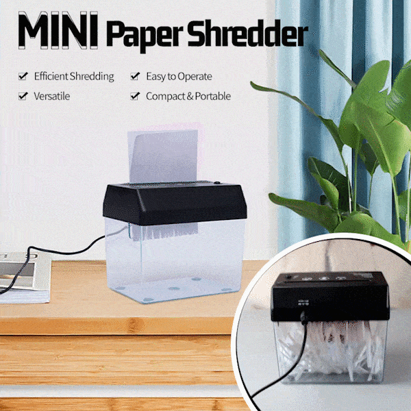 Mini popieriaus smulkintuvas ant skaidrios dėžės