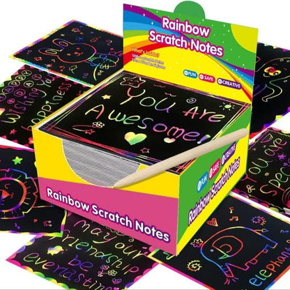 Atidaryta Rainbow Scratch Notes dėžutė su kortelėmis