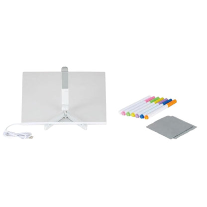 LED rašomoji švieslentė – priekinė pusė, 20 cm x 20cm + 7 spalvoti rašikliai