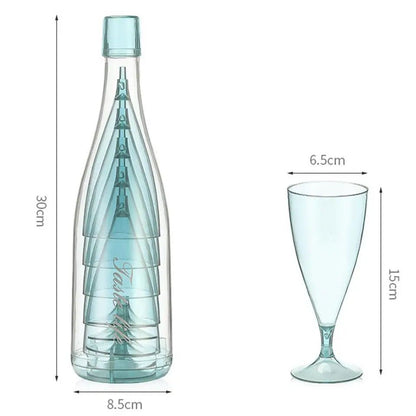 Butelio dėklo ir taurės matmenų schema