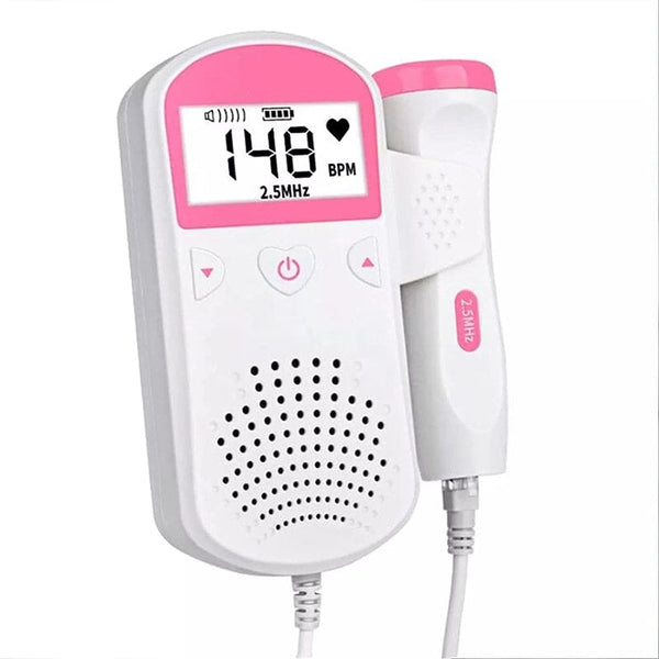 Baltas ir rožinis dopleris su LCD ekranu ir laidine galvute