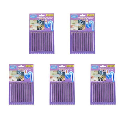 Penkios violetinių vamzdžių valymo lazdelių pakuotės baltame fone
