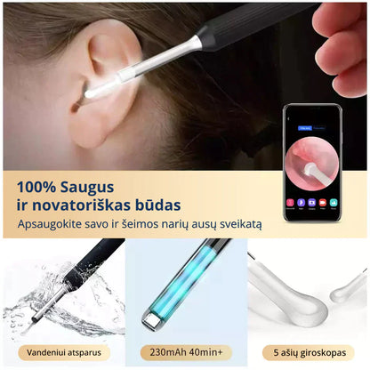 Belaidis otoskopas naudojamas ausies apžiūrai su telefono vaizdu