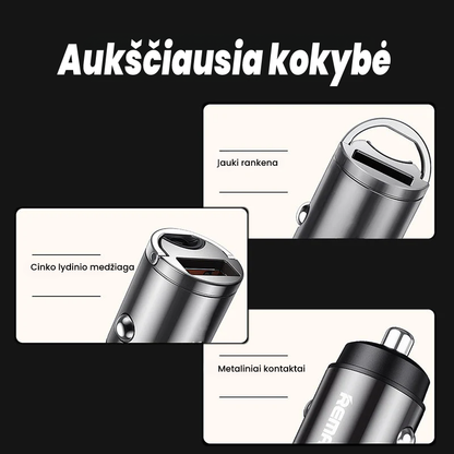 Juodo įkroviklio ištraukimo žiedo, korpuso ir metalinių kontaktų detalės