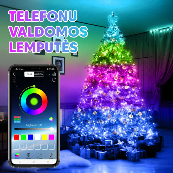 telefonu valdomos spalvotos LED girliandos