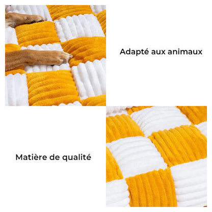 Geltono ir balto kilimėlio briaunoto audinio detalės