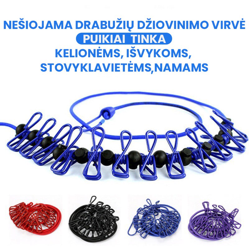 Nešiojama drabužių džiovinimo virvė