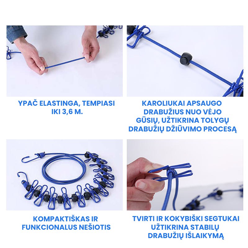 Nešiojama drabužių džiovinimo virvė