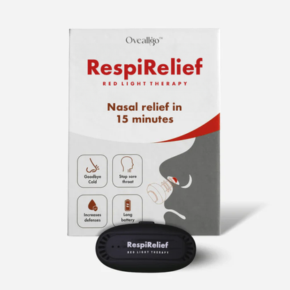 RespiRelief prietaisas ir pakuotė