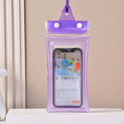 Violetinis permatomas telefono dėklas su telefonu